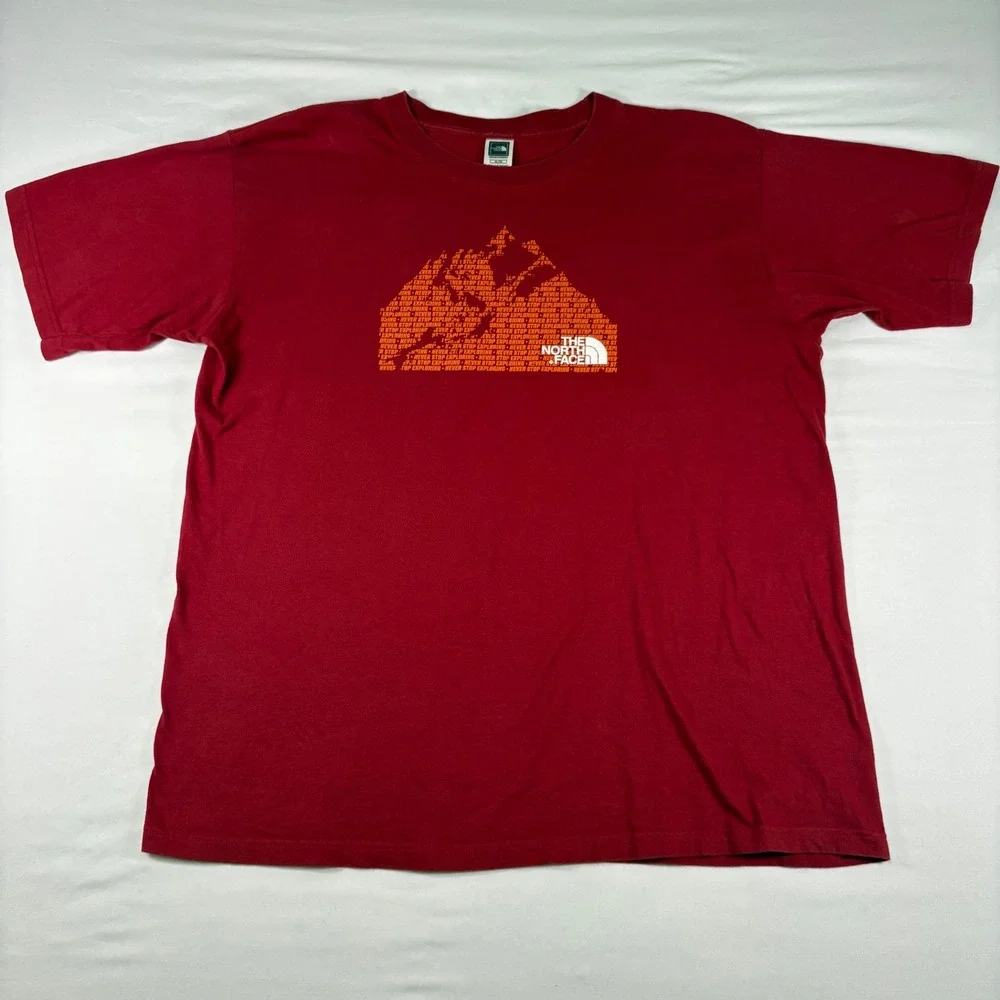 The North Face T Shirt Mens XL Red Graphic Mountain Never Stop‎ Exploring Cotton